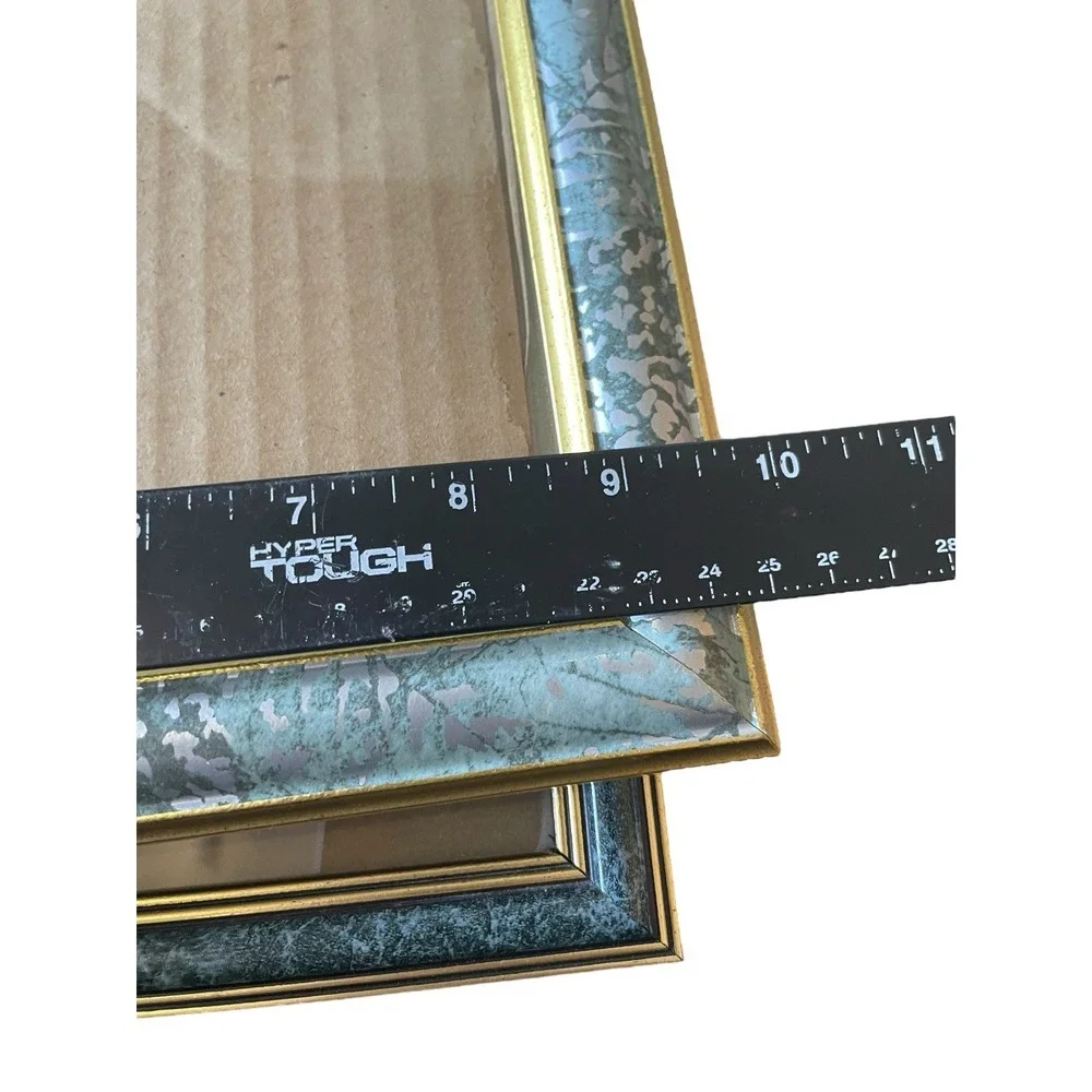 Vintage Marbled Green Gold Picture Frames Set of 2 Glass Front